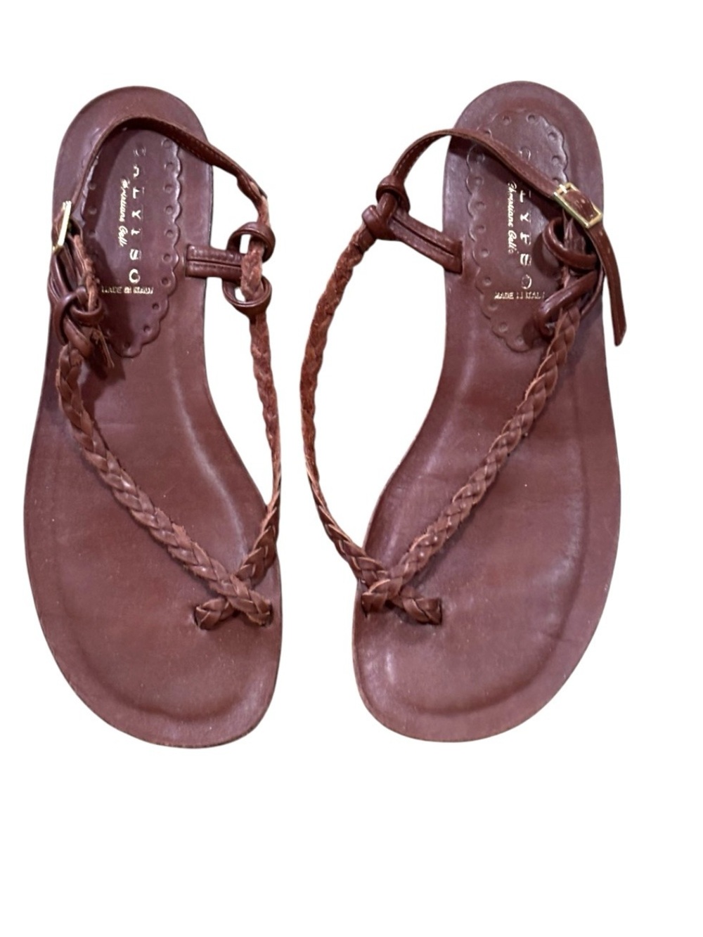 Calypso St Barth Christiane Celle Brown Leather Braided Sandals Size 38 US 7.5